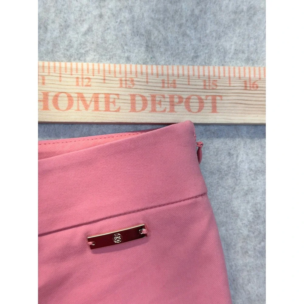 Tory Burch‎ Callie Cropped Ankle Pants Women 2 Coral Side Zip Logo Hardware Slim